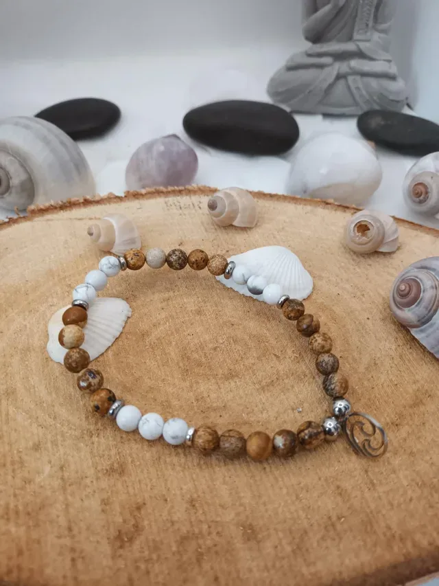 Bracelet jaspe cappuccino et howlite 6 mm