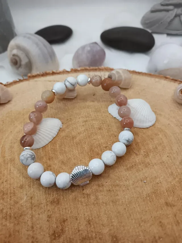 Bracelet howlite et pierre de soleil 8 mm