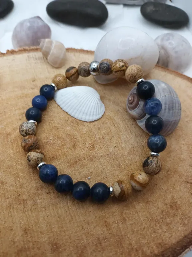 Bracelet jaspe cappuccino et sodalite 8 mm