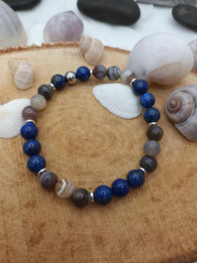 Bracelet lapis-lazuli et agate du Botswana 8 mm