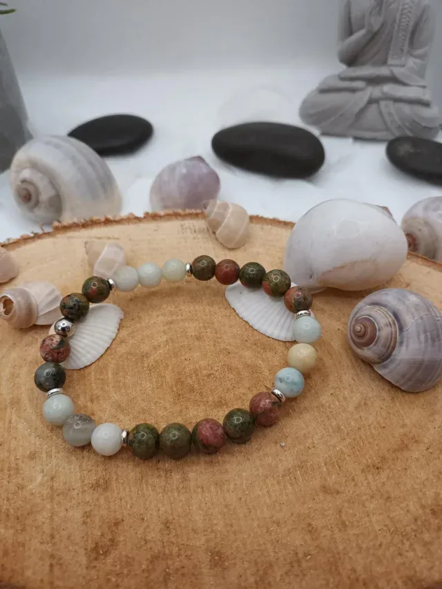 Bracelet unakite et amazonite 8 mm