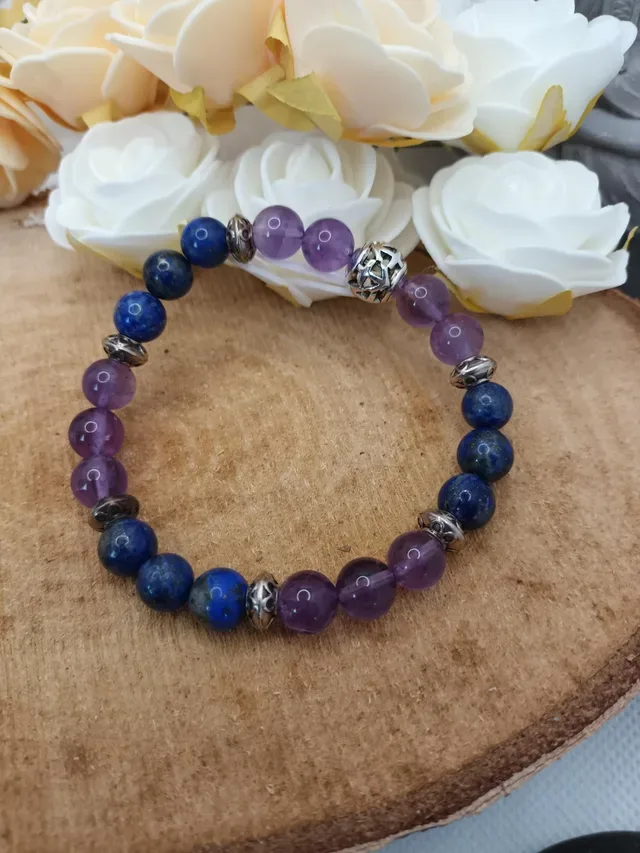 Bracelet améthyste et lapis-lazuli 8 mm