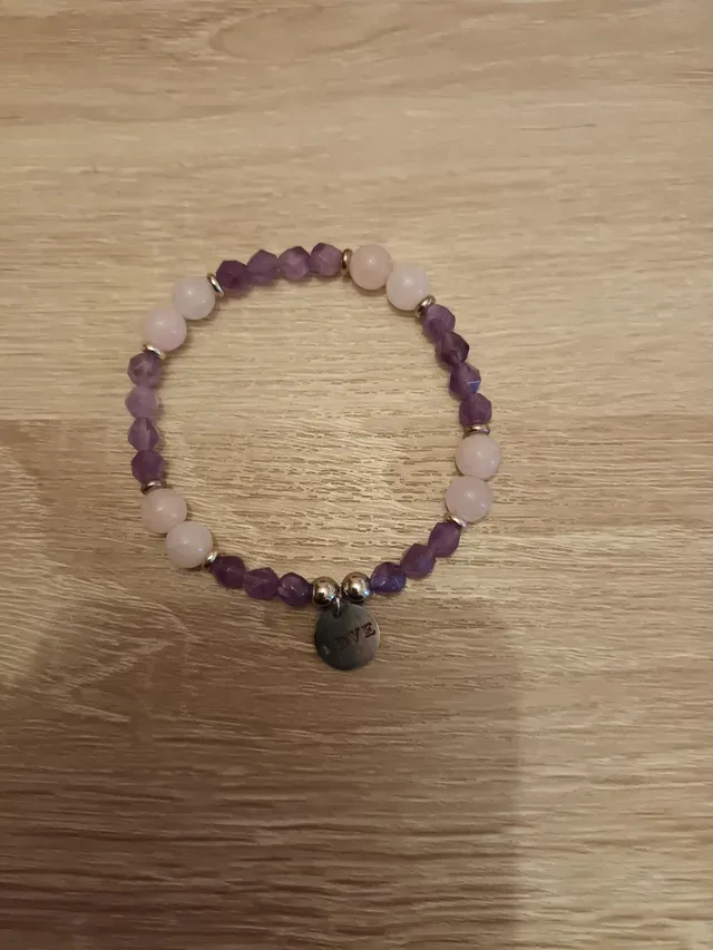Bracelet Love améthyste et quartz rose